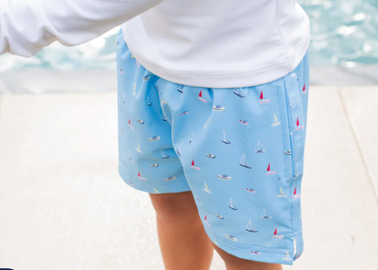 Boogie Board Swim Trunks Boat Print
