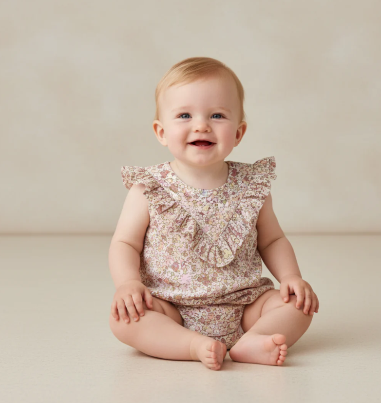 Organic Ruffle Bubble Romper - Pastel Bloom