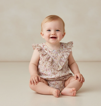 Organic Ruffle Bubble Romper - Pastel Bloom