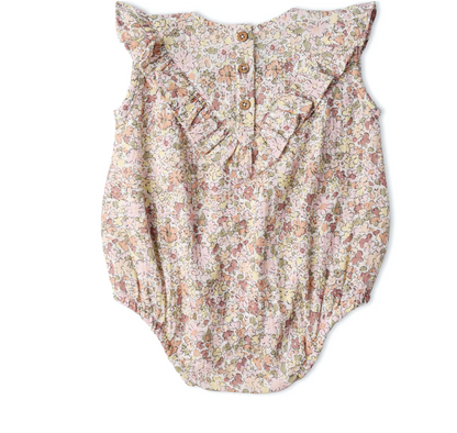 Organic Ruffle Bubble Romper - Pastel Bloom