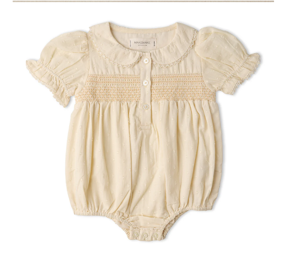 Organic Smocked Button Romper - Butter Yellow