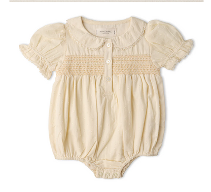 Organic Smocked Button Romper - Butter Yellow