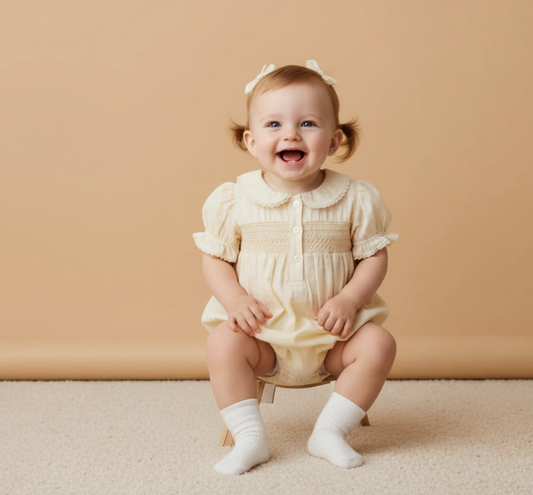 Organic Smocked Button Romper - Butter Yellow