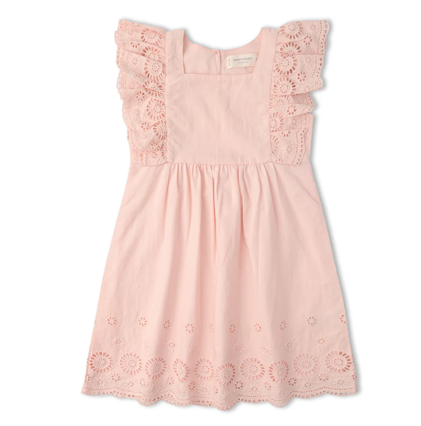 Organic Eyelet Flutter Dress-Blush