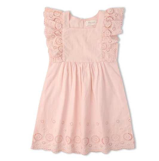 Organic Eyelet Flutter Dress-Blush