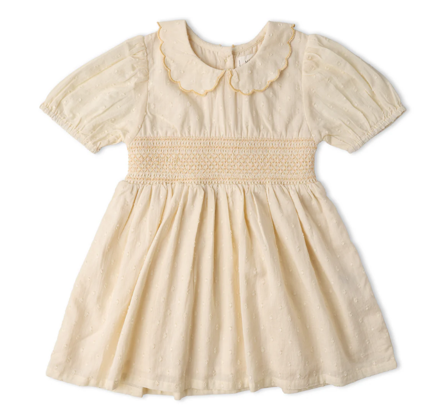 Organic Smocked Collar Dress-Butter Yellow