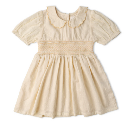 Organic Smocked Collar Dress-Butter Yellow