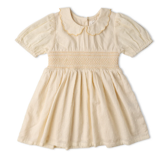 Organic Smocked Collar Dress-Butter Yellow
