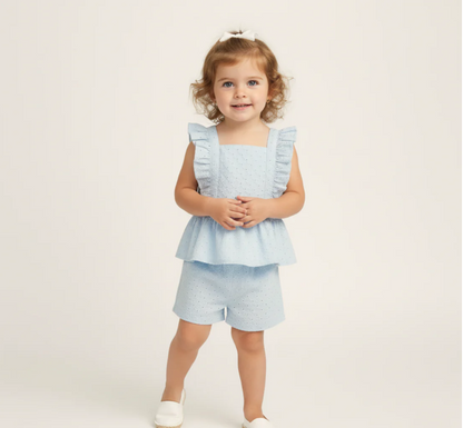 Organic Flutter Shorts Set-Lt Bl Eyelet