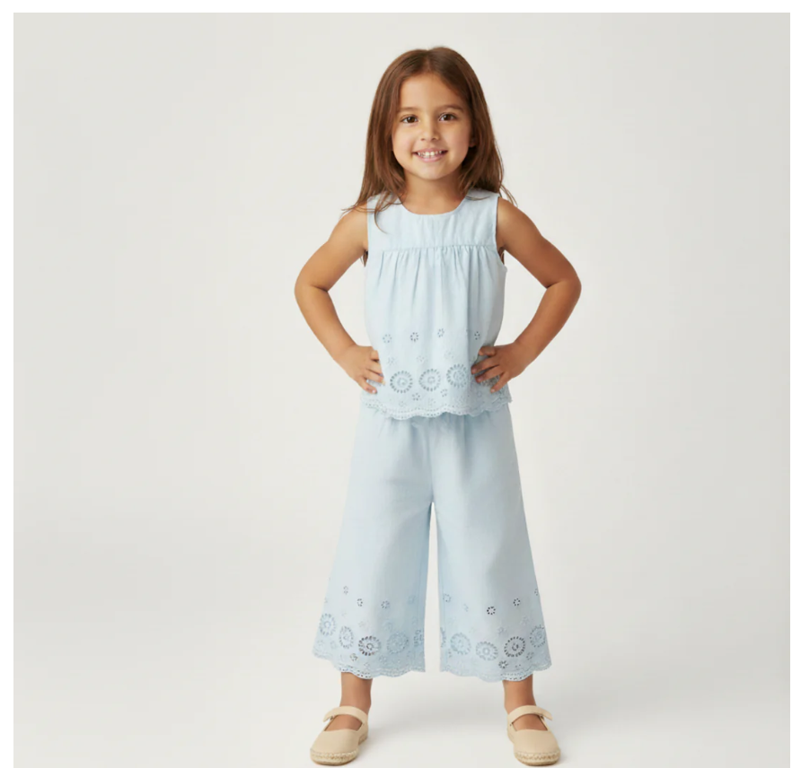 Organic Eyelet Pant Set-Lt Blue