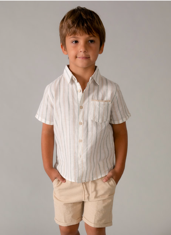 Striped Linen short set-3217