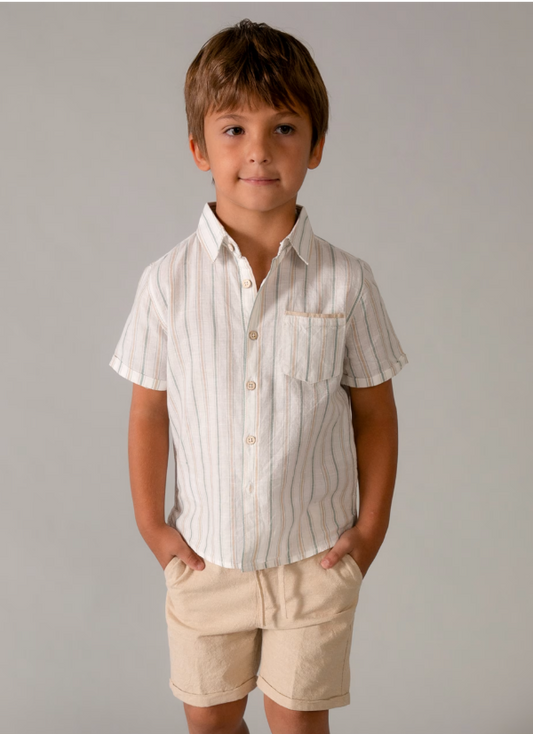 Striped Linen short set-3217