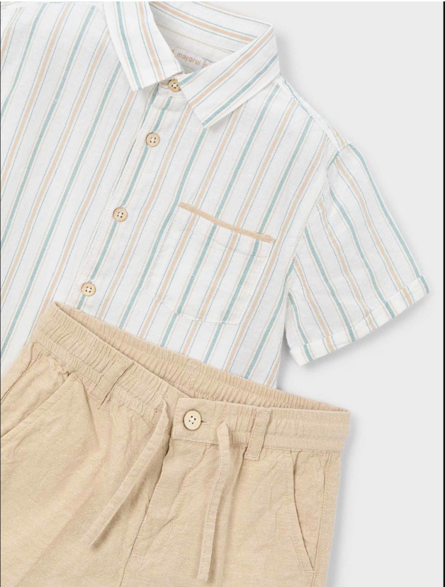 Striped Linen short set-3217
