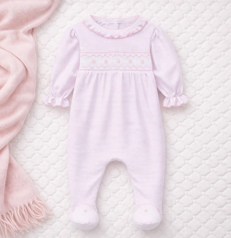 Julia Smocked Footie-Pink