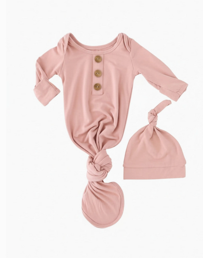 Solid Baby Knot Gown & Hat