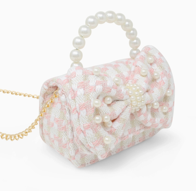 Tweed Jumbo Pearl Bow Purse