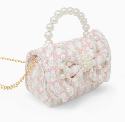 Tweed Jumbo Pearl Bow Purse