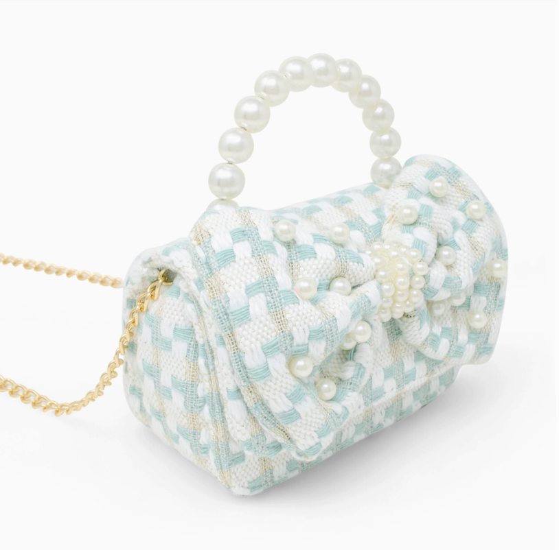 Tweed Jumbo Pearl Bow Purse