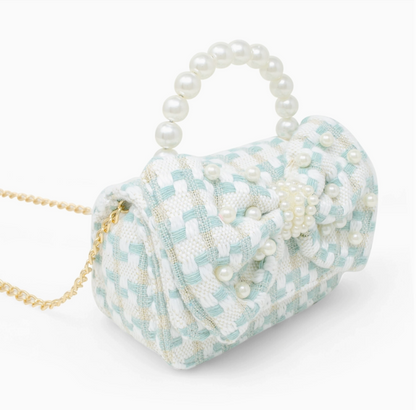 Tweed Jumbo Pearl Bow Purse