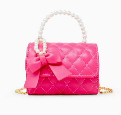 Quilted Pearl Handle Bow Ribbon Handbag