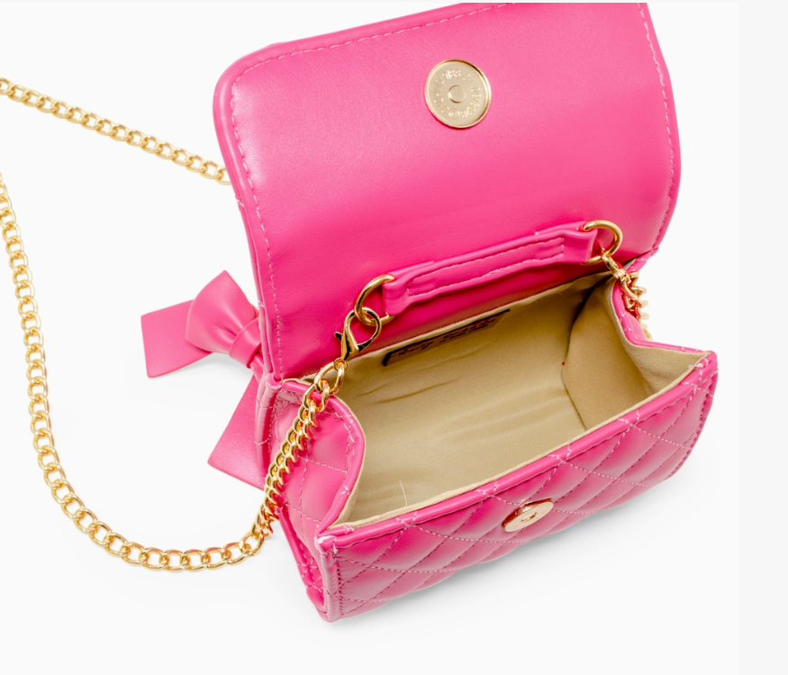 Quilted Pearl Handle Bow Ribbon Handbag
