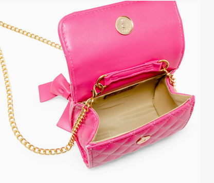 Quilted Pearl Handle Bow Ribbon Handbag