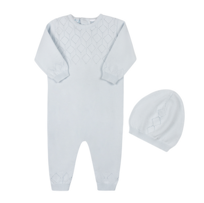 Lux Pointelle Knit Romper with Hat/6020