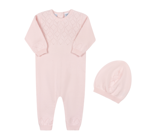 Lux Pointelle Knit Romper with Hat/6020