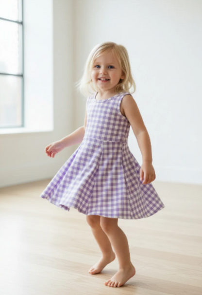 Gingham Activewear Dress/Purple & White