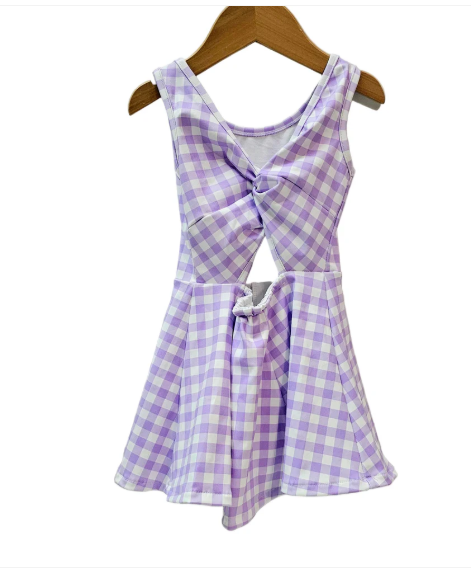 Gingham Activewear Dress/Purple & White