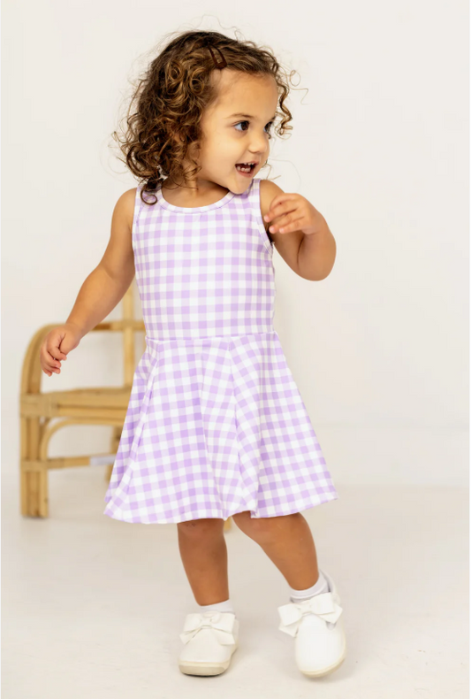 Gingham Activewear Dress/Purple & White