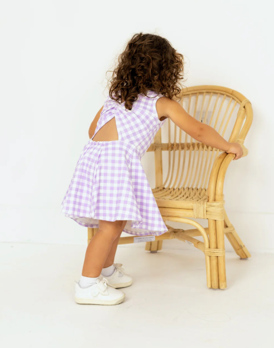 Gingham Activewear Dress/Purple & White