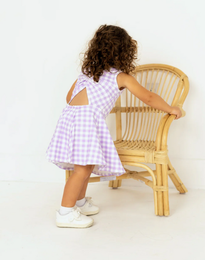 Gingham Activewear Dress/Purple & White