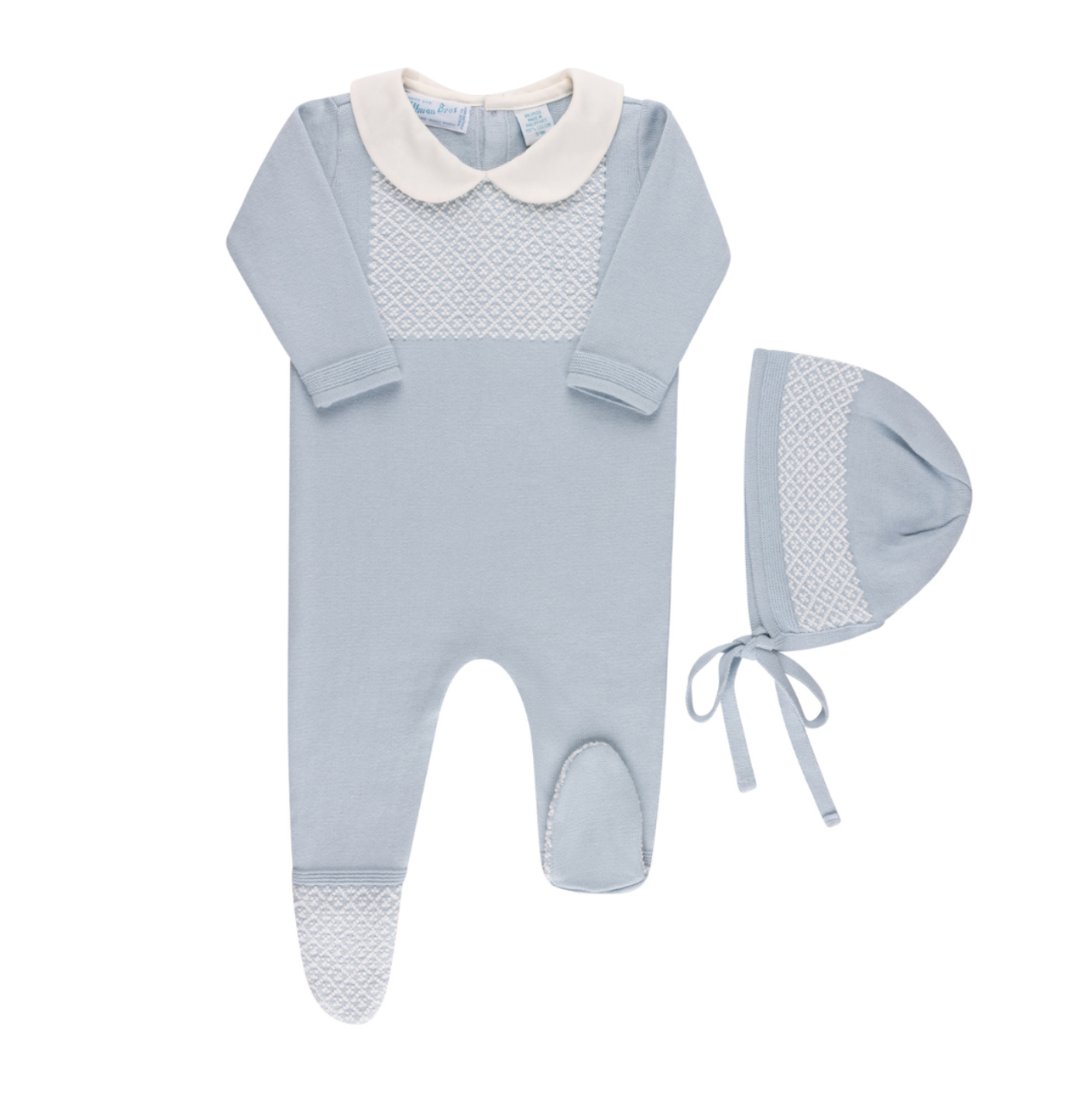 Jacquard Collared Knit Romper & Bonnet-6017