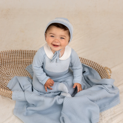 Jacquard Collared Knit Romper & Bonnet-6017