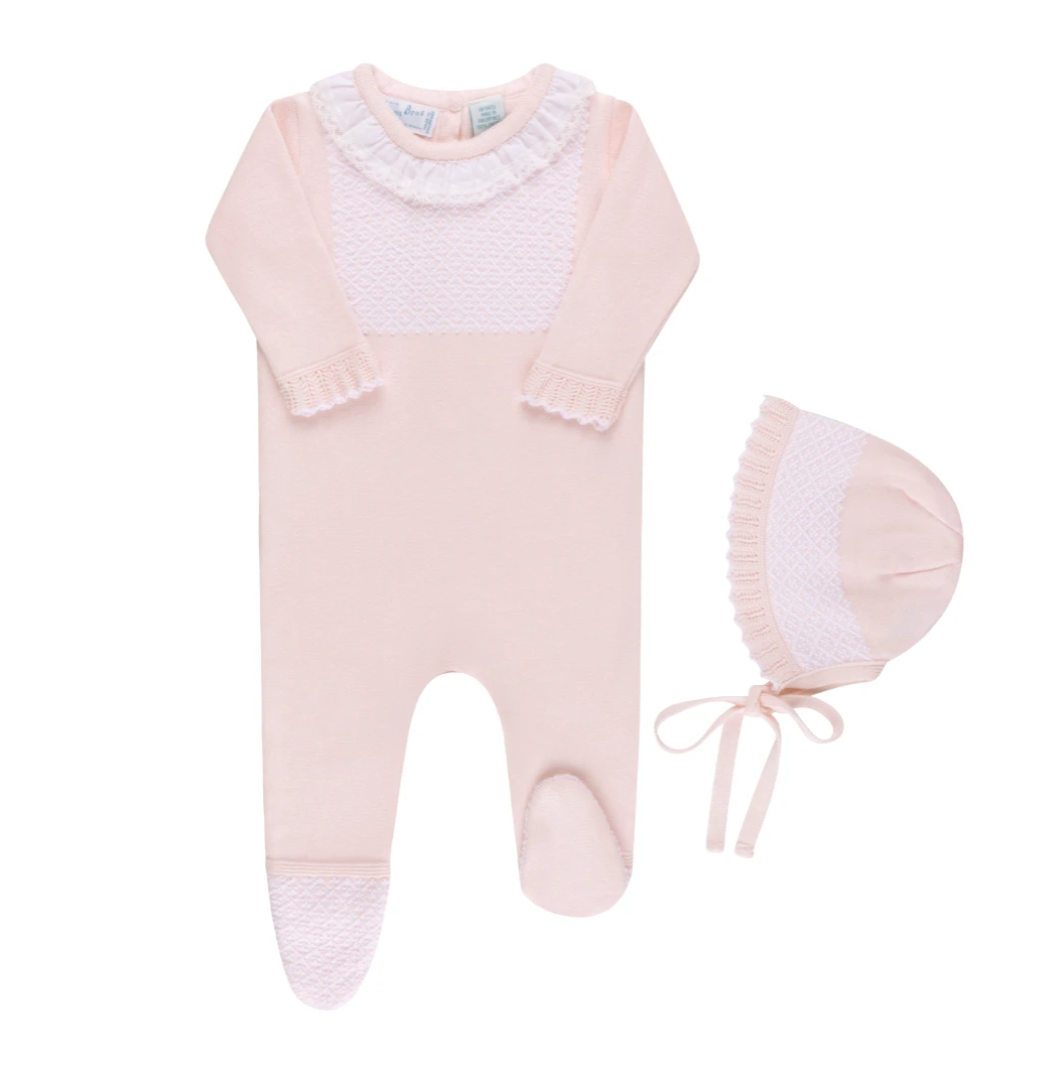 Jacquard Ruffled Knit Romper & Bonnet-6034