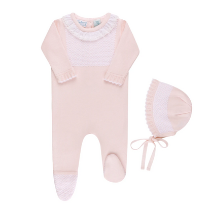 Jacquard Ruffled Knit Romper & Bonnet-6034