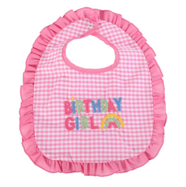 Pink Gingham Birthday Girl Bib