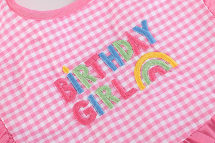 Pink Gingham Birthday Girl Bib