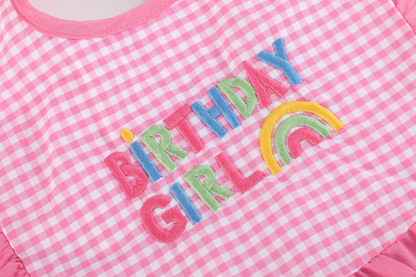 Pink Gingham Birthday Girl Bib