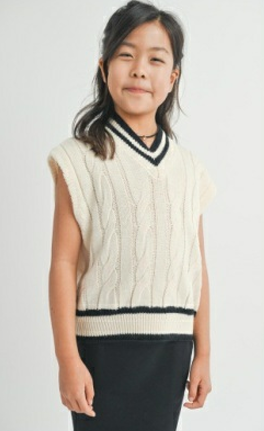 Ivory Tara V-Neck Cable Sweater