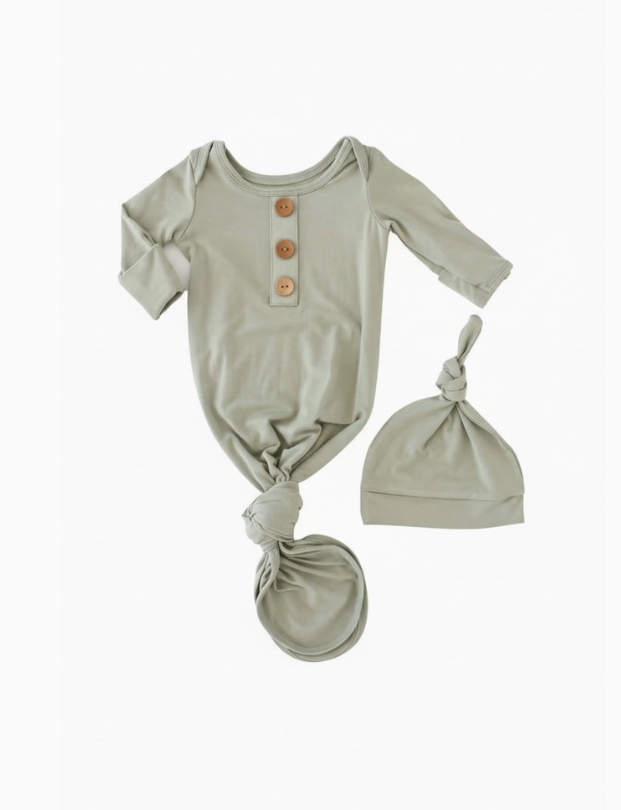 Solid Baby Knot Gown & Hat