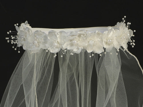 Flower & Pearl Accents Veil - T-4