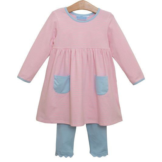 Annie Pants Set - Pink Stripe/Blue