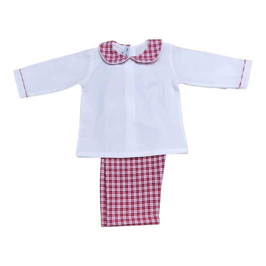 White & Red Plaid Pant Set