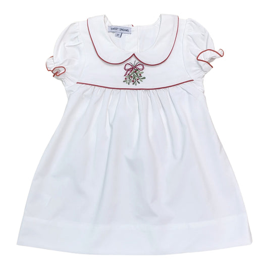 Mistletoe Emb. White Dress