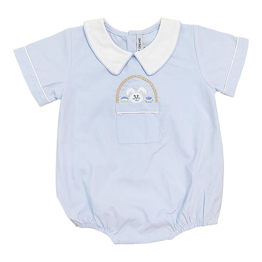 Bunny & Basket Emb. Blue Bubble
