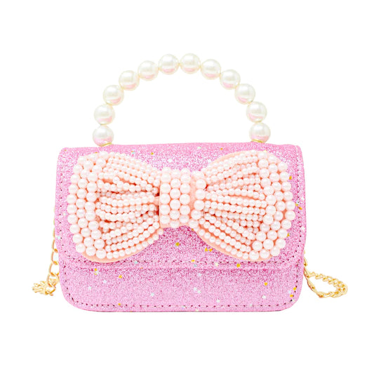 Glitter Pearl Handle Bow Bag