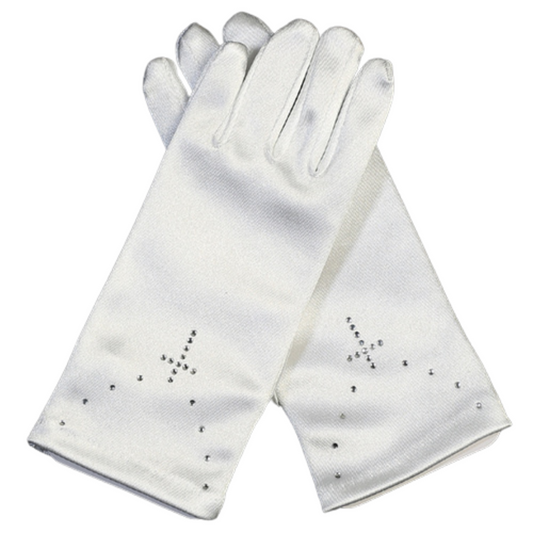 Satin Gloves W/ Rhinestone Cross - GL15