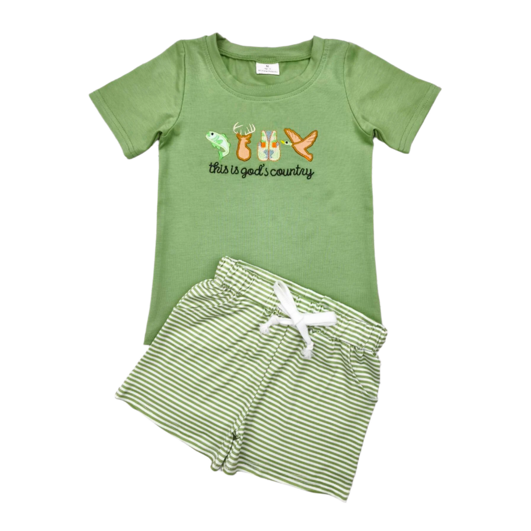 Green Hunting Applique Short Set